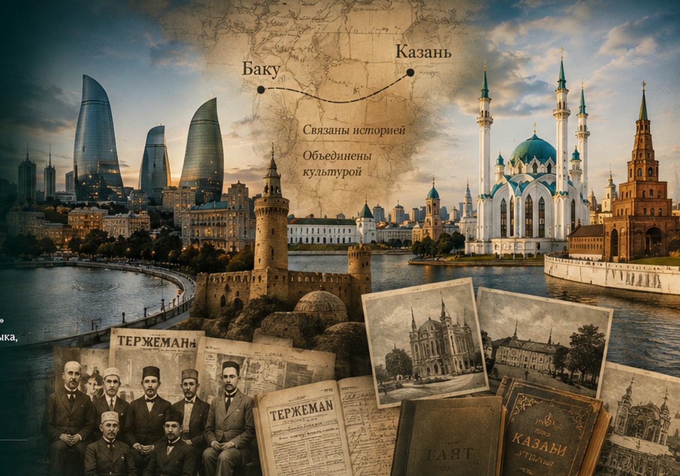 Исторический фотоколлаж культурных связей Баку и Казани